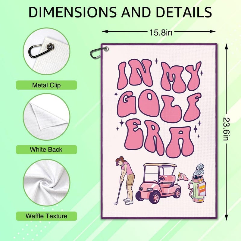 WUUCKOO in My Golf Era Printed Pink Towel, Funny Bag Towels for Women with Clip, Accessories for Ladies, Gifts for Golfer Player Lover, Woman Golf Towel - Image 2
